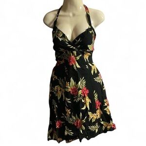 Two Palms Hawaiian Black Halter Mini Dress Size M